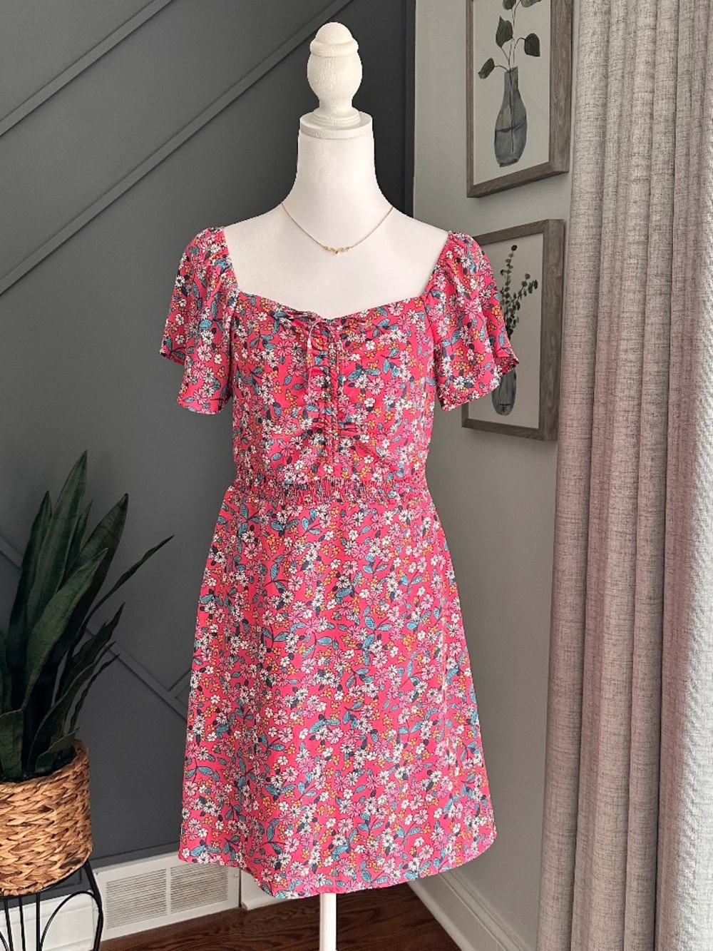TRIXXI Pink Floral Babydoll with ruffle sleeves NWT